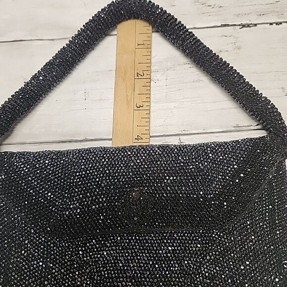 Vintage Black Beaded Sparkling Small Clutch Bag Purse Handbag - Picture 6 of 9